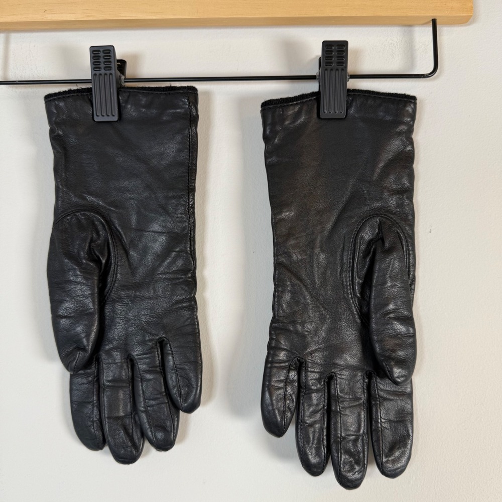 Women's Leather Cashmere Blend Gloves Black Lambswool Lined Sleek Winter‎